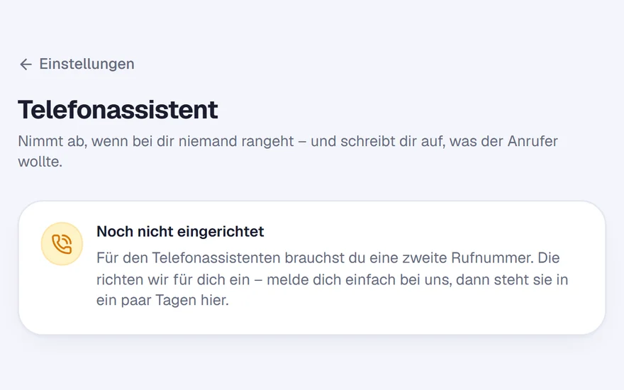 Einstellungen in HandwerkOS: die Assistenten-Nummer, auf die Anrufe umgeleitet werden